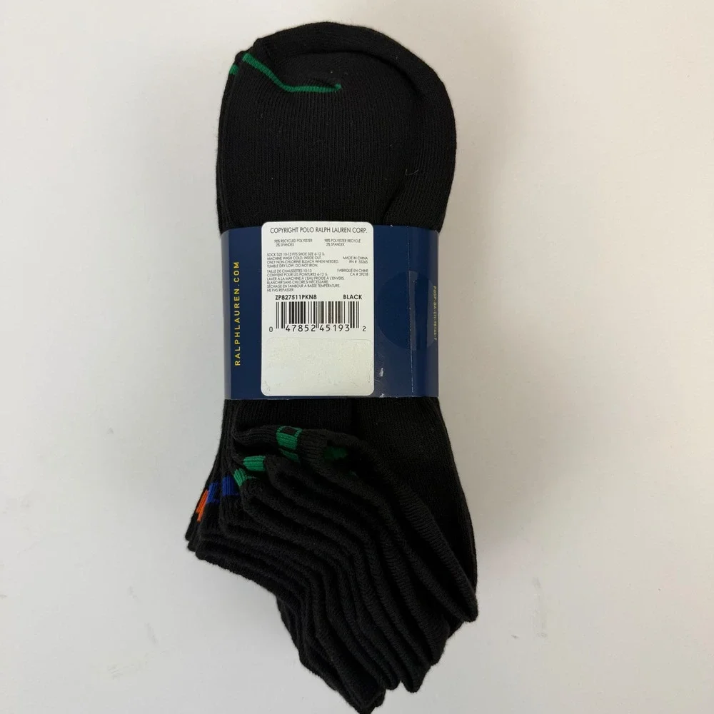 Polo Ralph Lauren Mens 8 Pair Crew Socks Black Multi Color Stripe ZP827511PKN8
